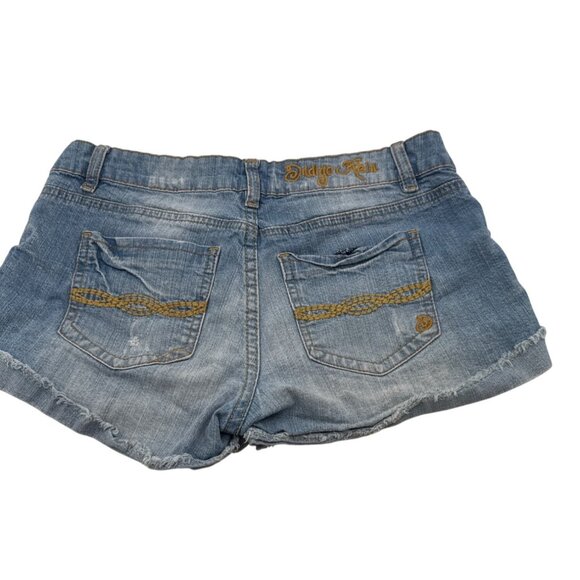 Indigo Rein `SIZE 7 Distressed Jean Shorts Frayed Hem Embroidered Pocket Details - Picture 6 of 7